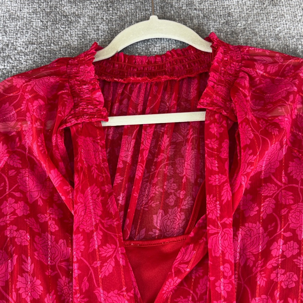 NWT On 34th Long Sleeve Midi Dress Red Floral Tiered Womens M Valentine - Picture 13 of 14